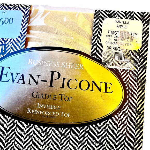 Evan-Picone Vintage Pantyhose MALLARD BLUE + VANILLA Lace Control size AMPLE - Picture 10 of 12